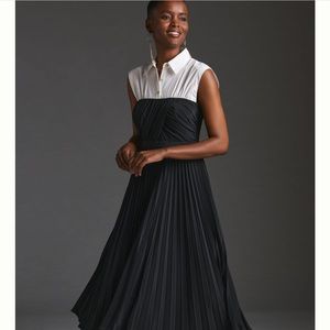 Anthropologie Maeve pleated twofer midi shirt dress Size  Large Black | White